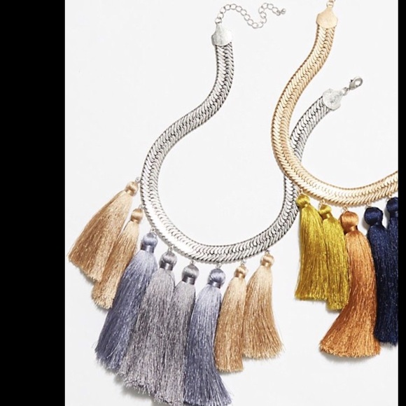 Free People Silky Tassel Silver Tone Chain Choker - Picture 2 of 4